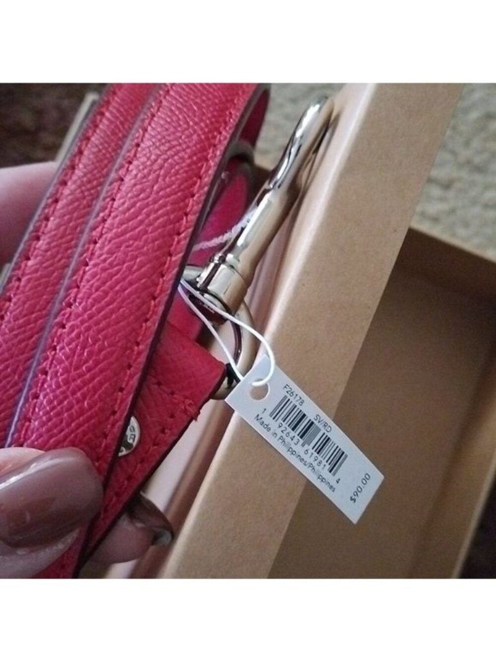 Coach F26178 Small Leather Dog Pet Leash, SV/Red - Picture 6 of 6